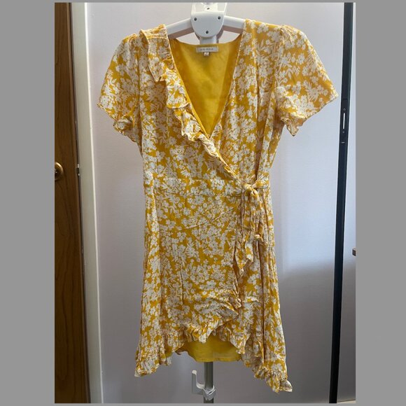 Yellow and White Floral Wrap Mini Dress - Picture 1 of 2